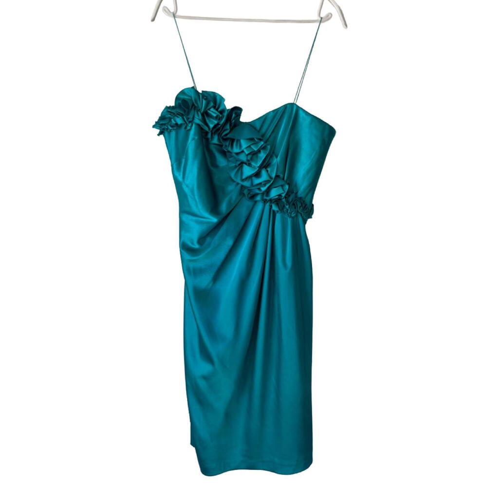 Vtg London Times Women's Sz 6 Teal Ruffled Strappy Dress Formal Prom(1940)